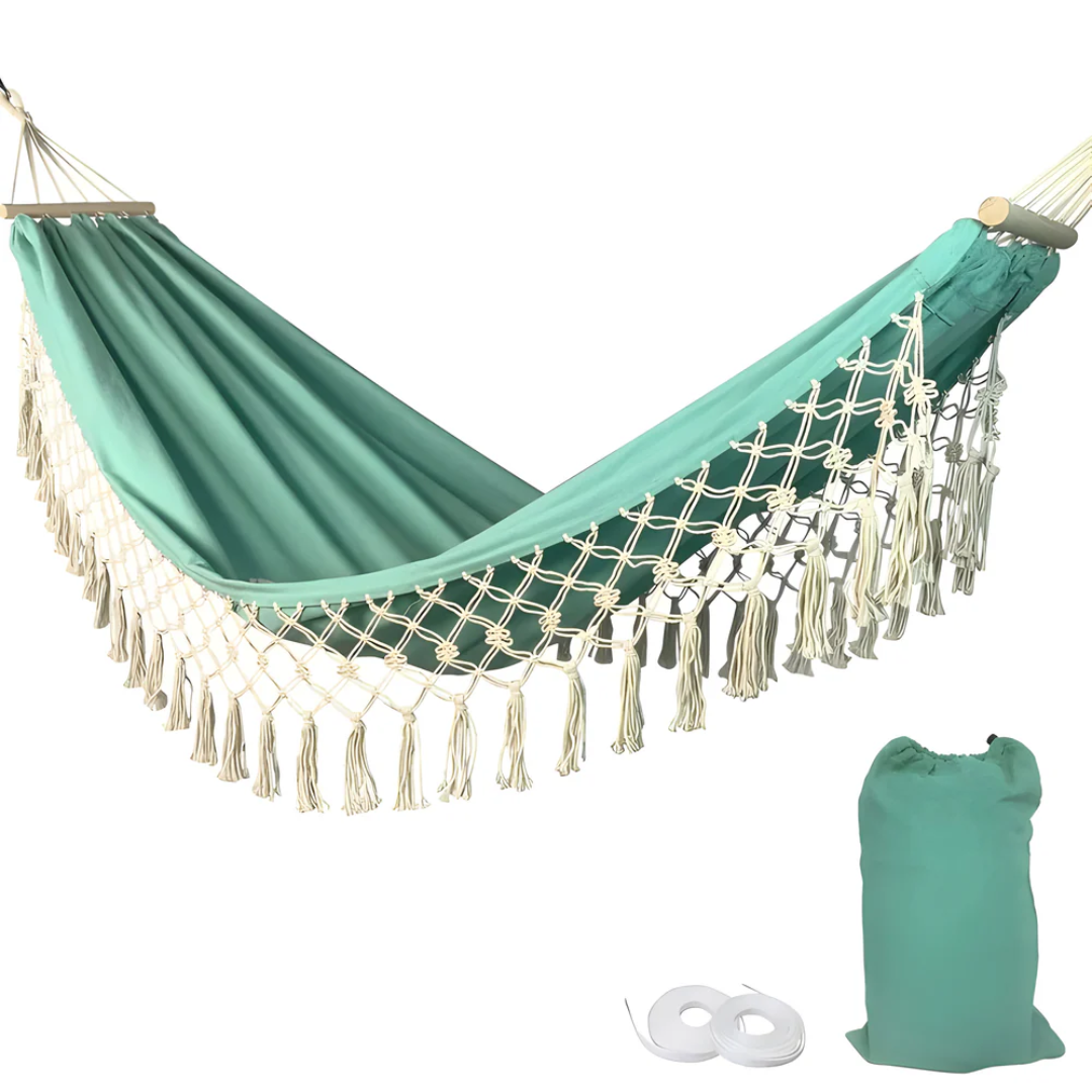 Hammock with Wooden Spreader Bars Hanging Bed Indoor Outdoor