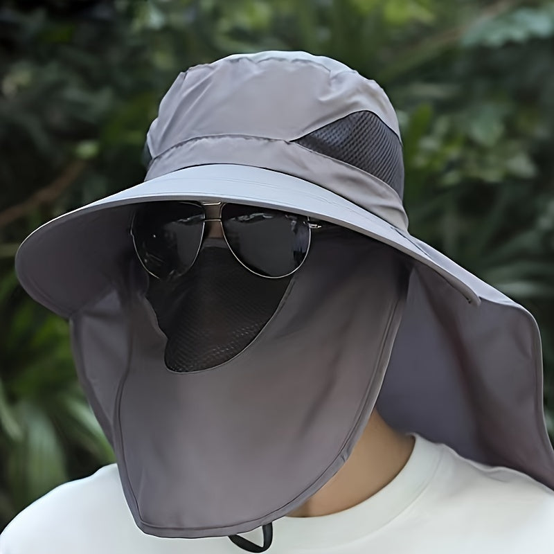 Men's Sun Hat with Removable Face and Neck Flap Adjustable Drawstring