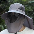 Men's Sun Hat with Removable Face and Neck Flap Adjustable Drawstring