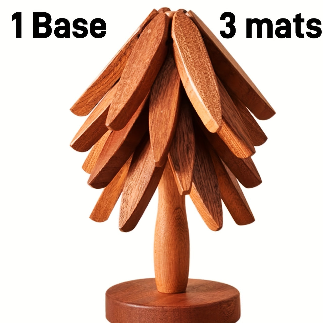 Wood Round Trivets Set with Tree Shaped Stand
