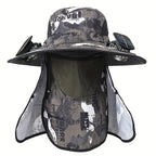 Outdoor Fishing Hat with Dual Solar Fans USB Charging Removable Sunshade