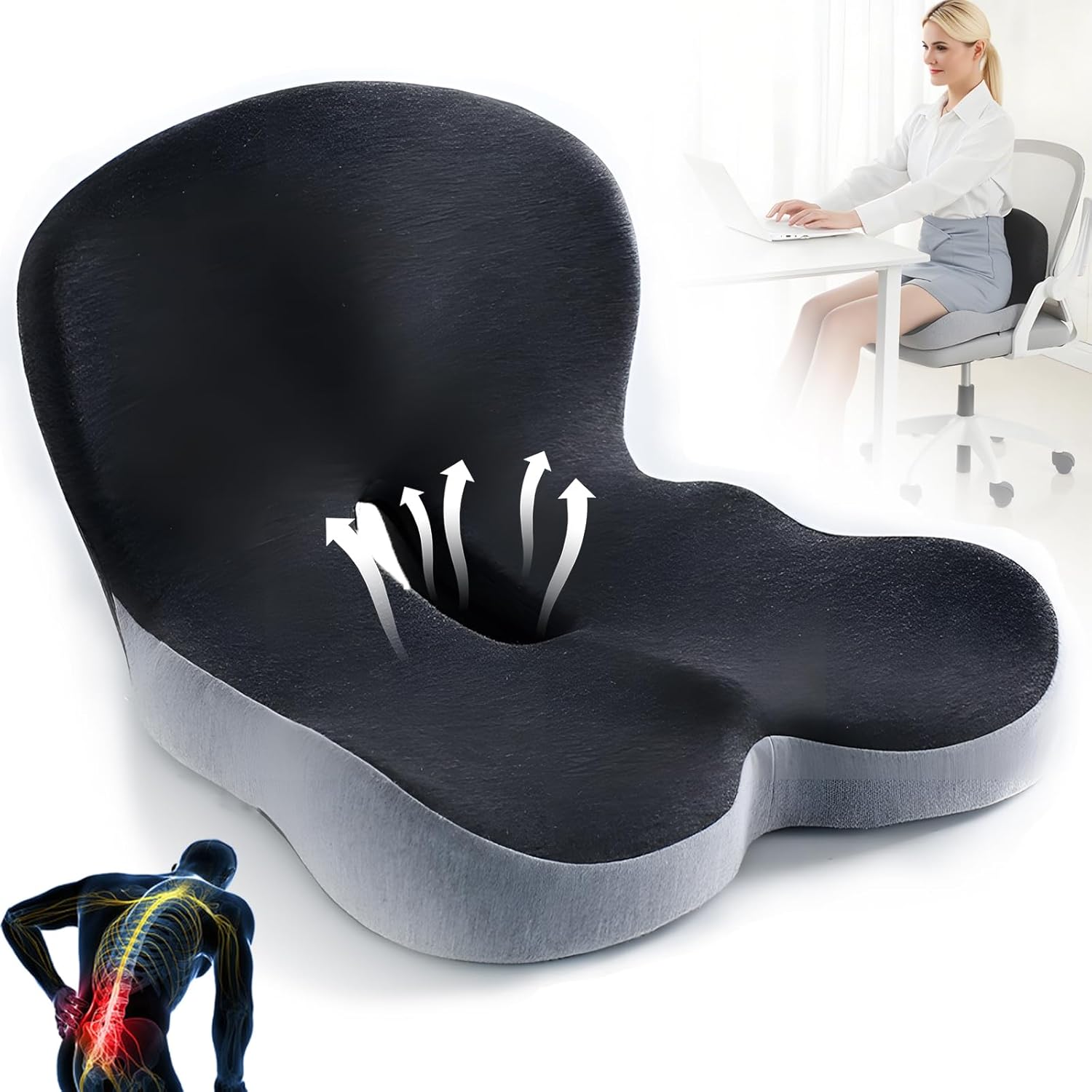 Memory Foam Lumbar Support Back and Seat Cushion Set