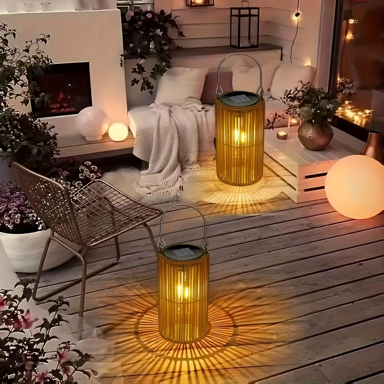 Solar Hanging Lanterns Set Outdoor Waterproof LED with Automatic Switch