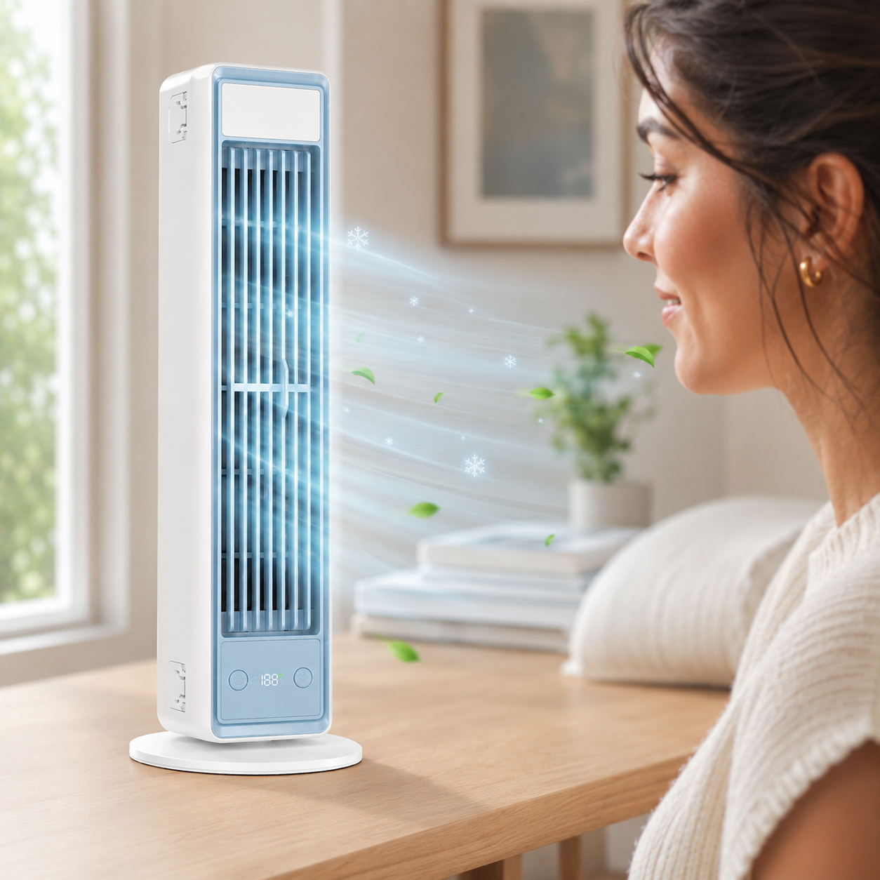 Rechargeable Bladeless Tower Fan Portable Oscillating Desk Fan with Remote