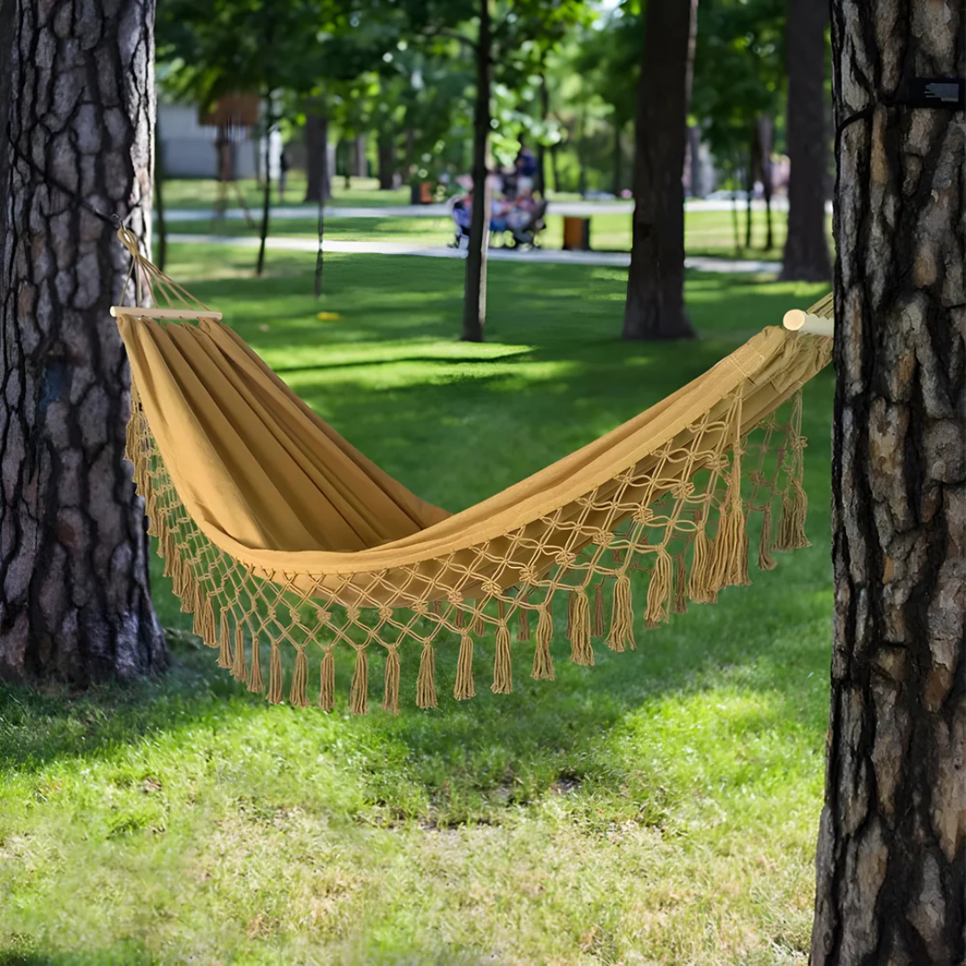 Hammock with Wooden Spreader Bars Hanging Bed Indoor Outdoor