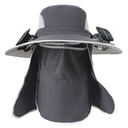 Outdoor Fishing Hat with Dual Solar Fans USB Charging Removable Sunshade