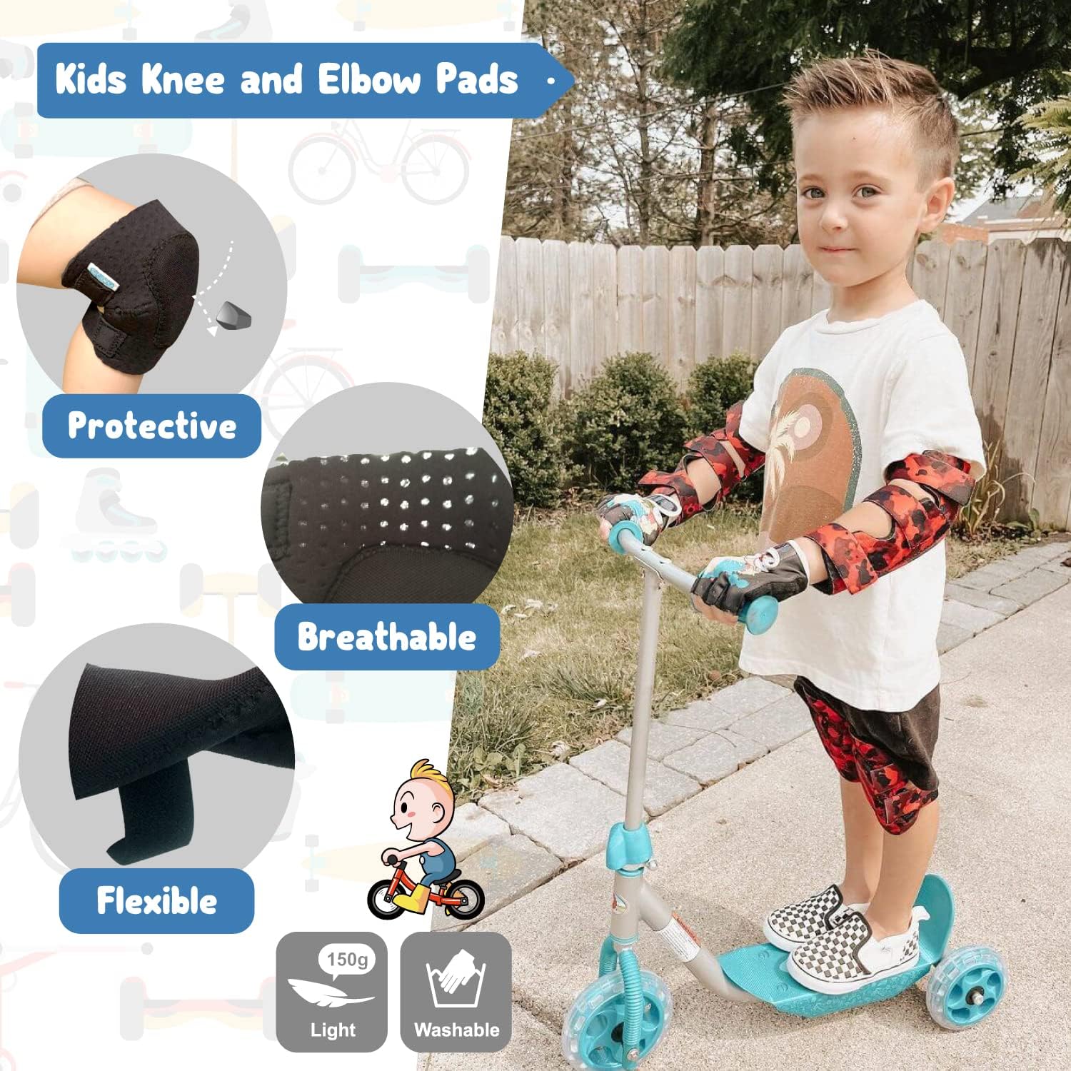 Kids Protective Gear Set Knee Pads Elbow Pads Gloves for Biking