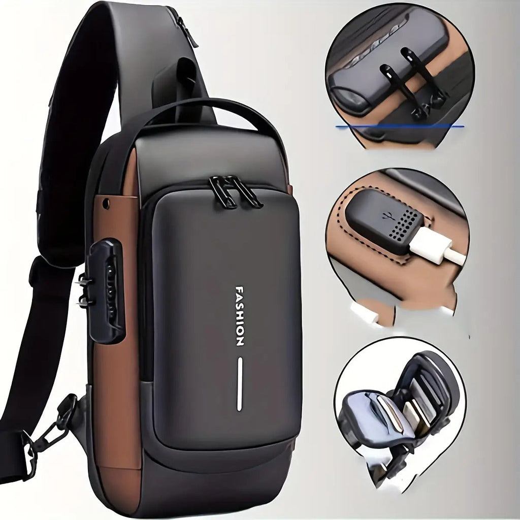 Anti-Theft Motorcycle Backpack with Lock Convertible Crossbody Bag