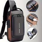 Anti-Theft Motorcycle Backpack with Lock Convertible Crossbody Bag