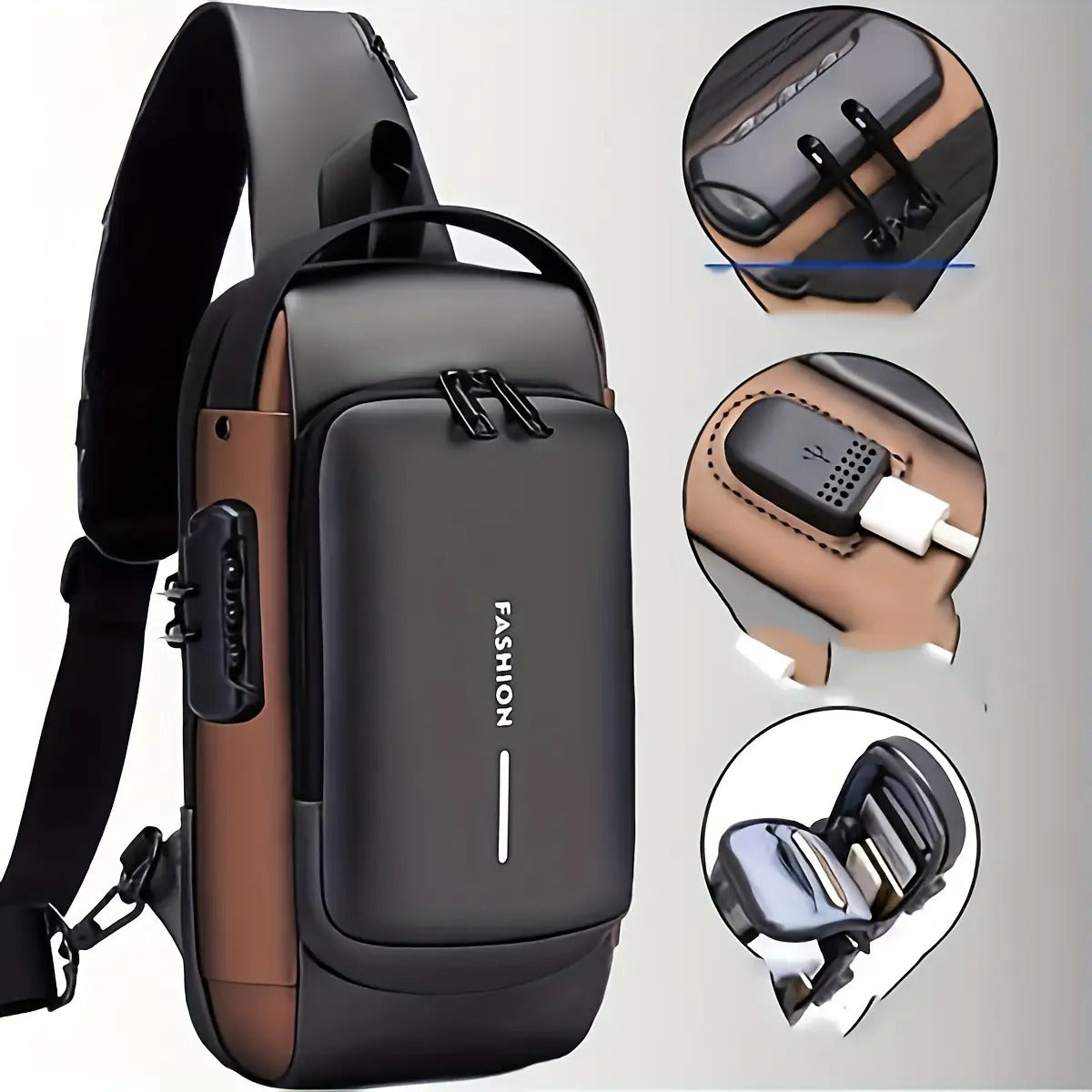 Anti-Theft Motorcycle Backpack with Lock Convertible Crossbody Bag