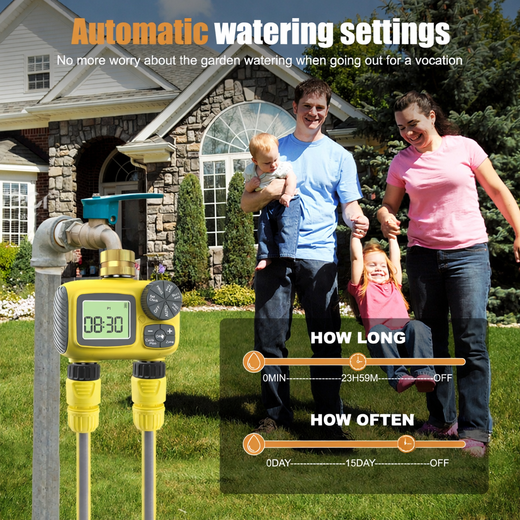 2-Zone Garden Hose Sprinkler Timer with Brass Swivel Irrigation Controller