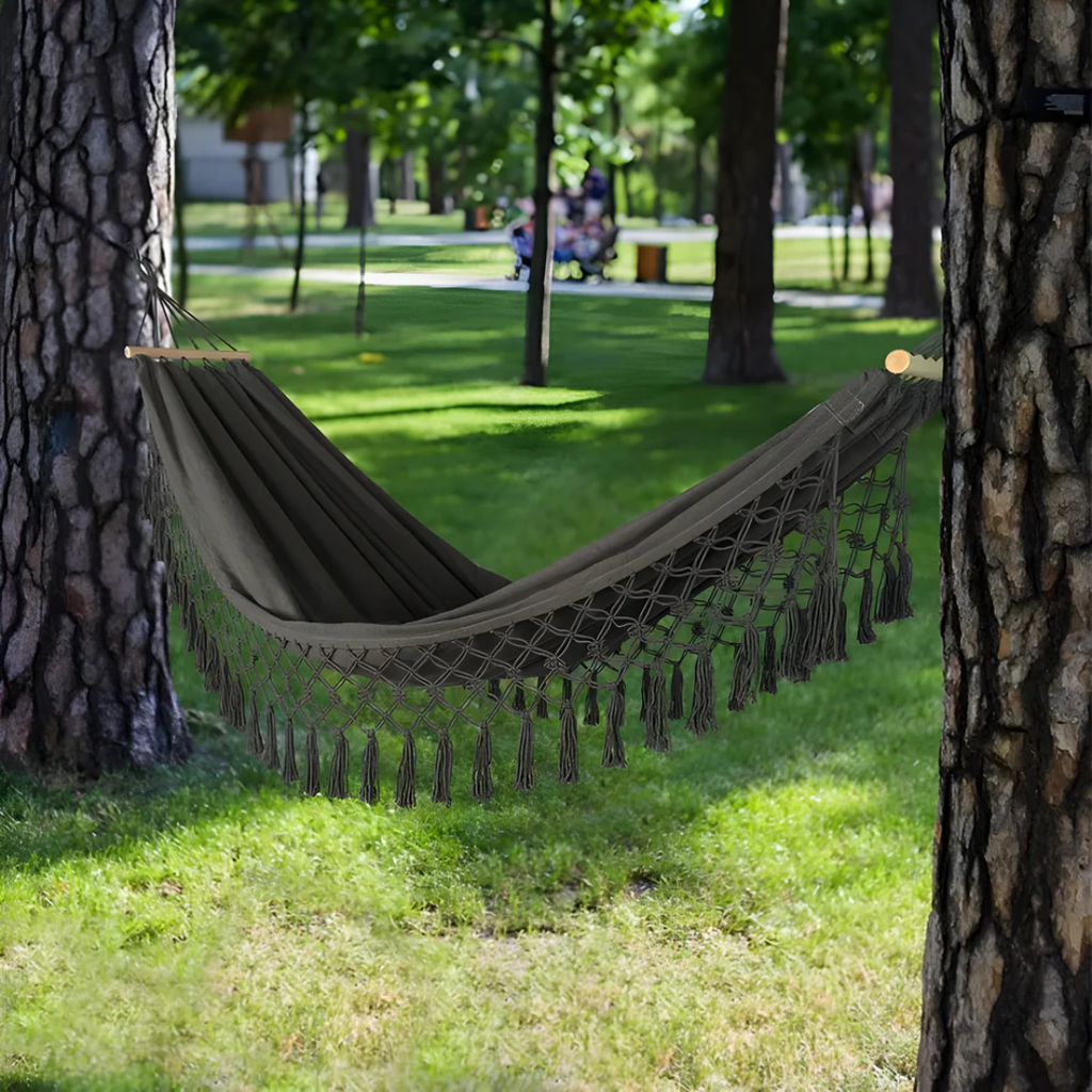 Hammock with Wooden Spreader Bars Hanging Bed Indoor Outdoor
