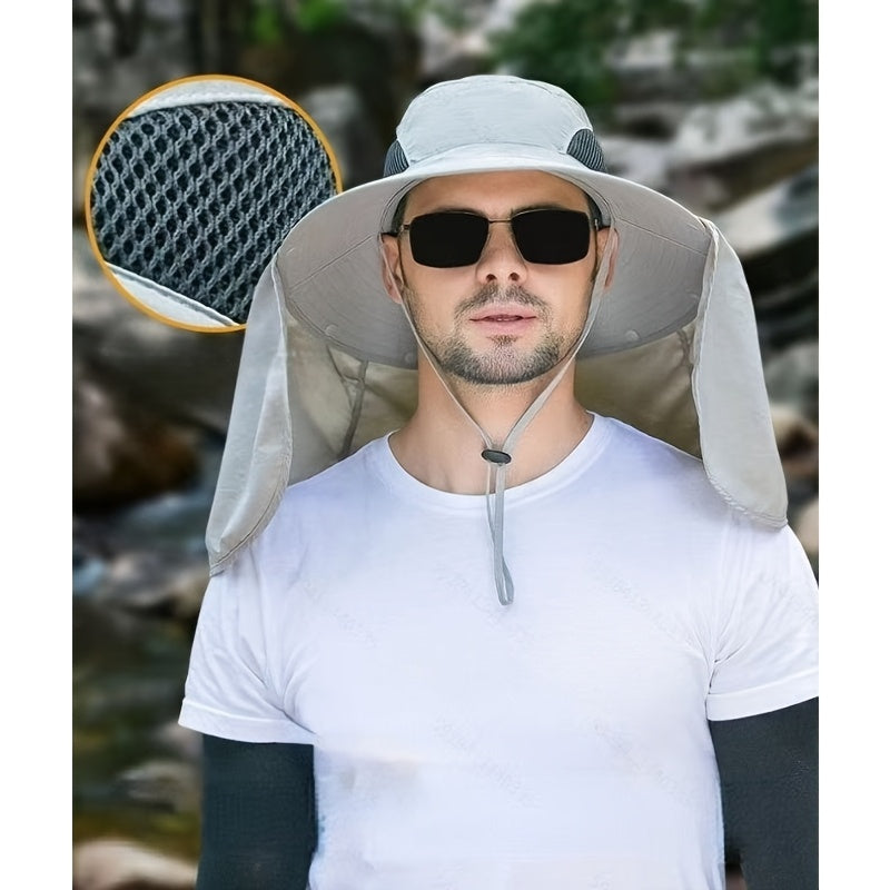 Wide Brim Bucket Hat with Neck Flap and Clip Buttons for Men and Women