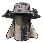 Outdoor Fishing Hat with Dual Solar Fans USB Charging Removable Sunshade