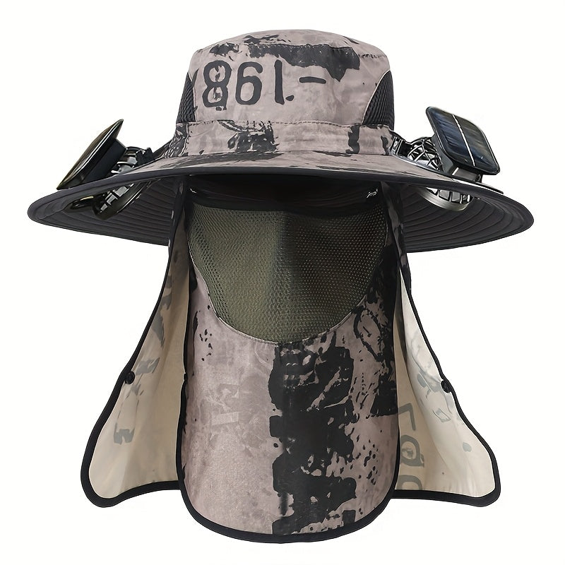 Outdoor Fishing Hat with Dual Solar Fans USB Charging Removable Sunshade