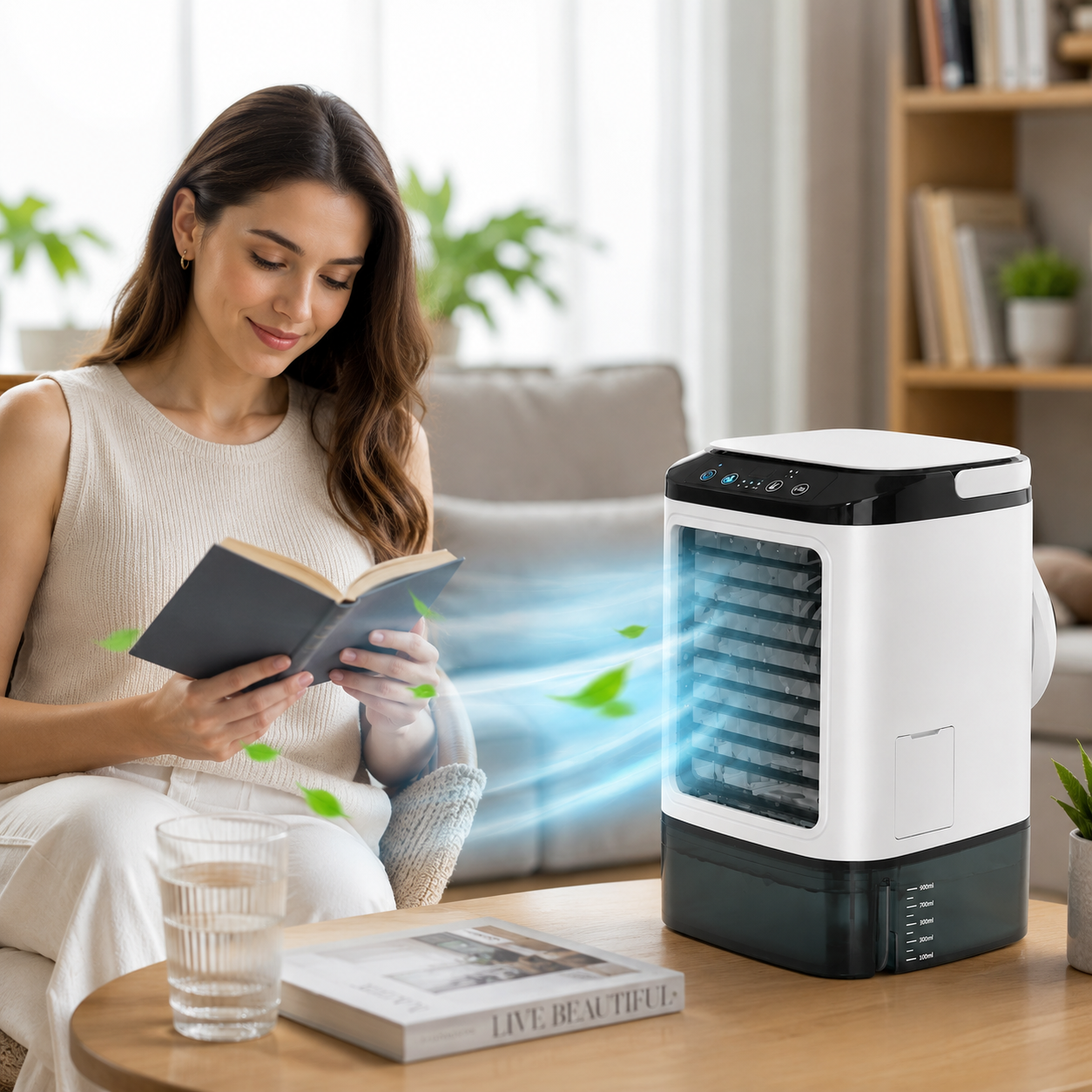Tragbarer Mini-Verdunstungsluftkühler Ventilator Luftbefeuchter 900ml Tank