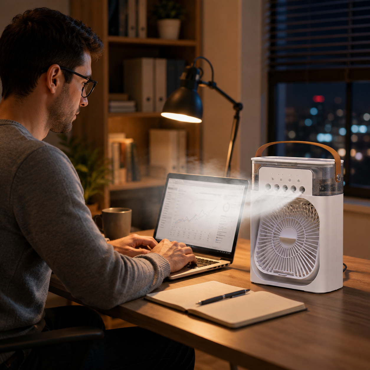 Portable 3-in-1 Air Cooler Humidifier USB Desktop Fan with LED Light
