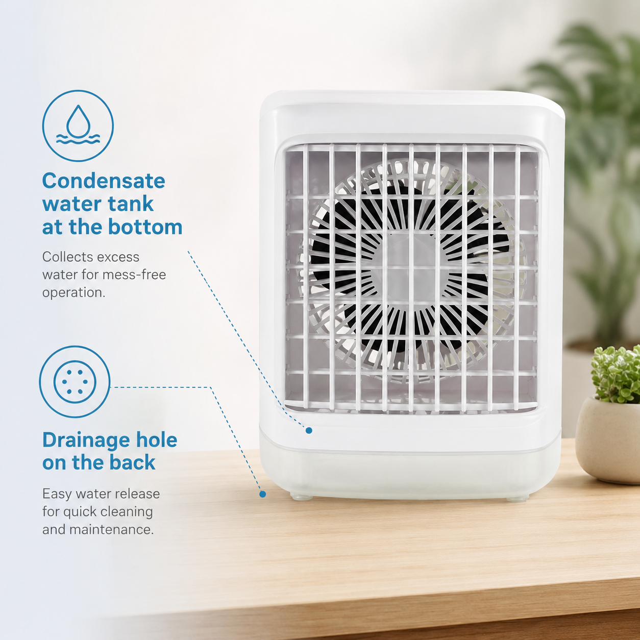 Portable Air Conditioner Humidifier Table Fan with USB Timer and RGB Light