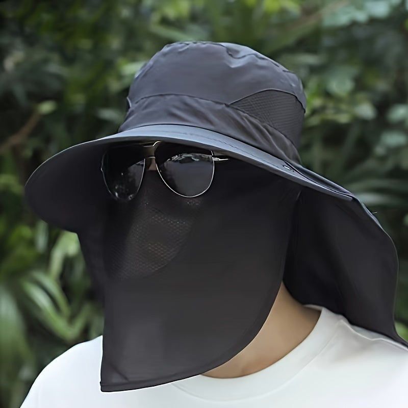 Men's Sun Hat with Removable Face and Neck Flap Adjustable Drawstring