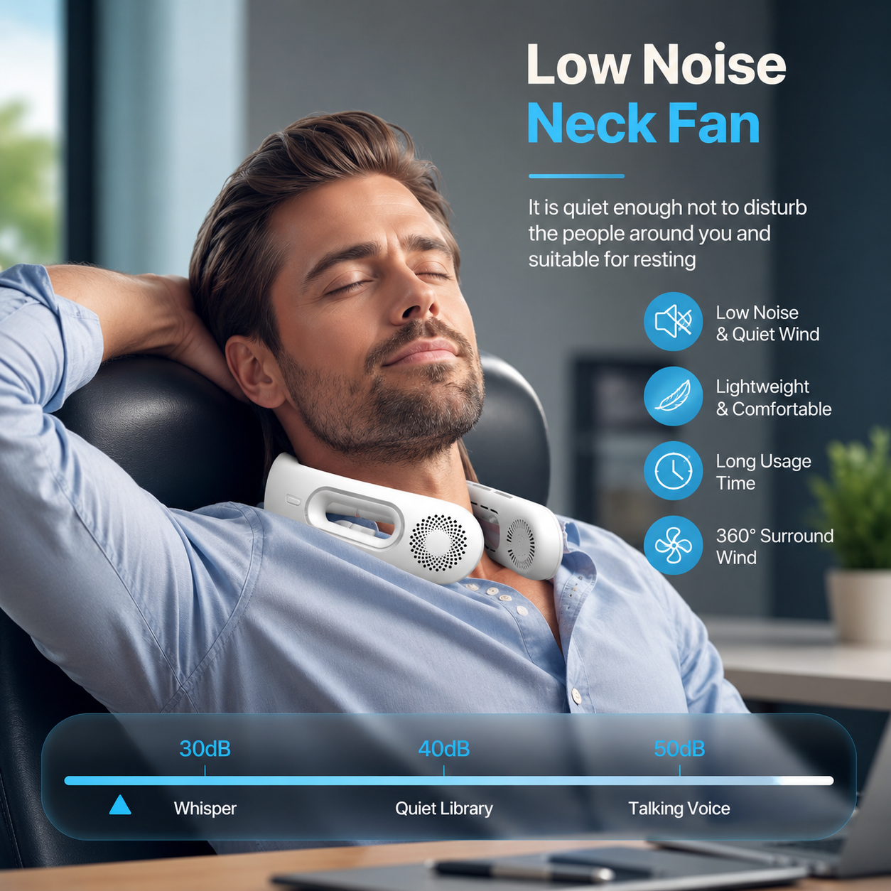 Bladeless Portable Rechargeable Neck Fan 4-Speed 360 Degree Cooling Fan