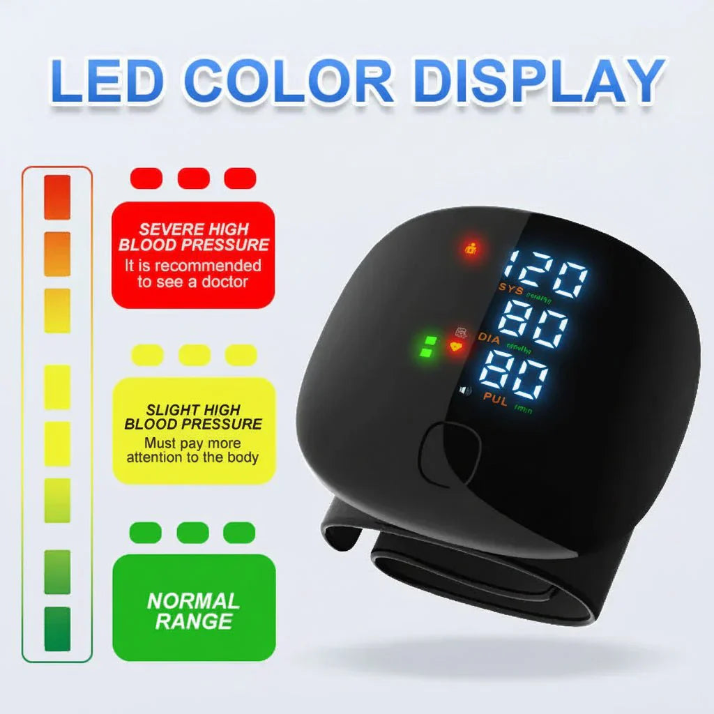 Digital Wrist Blood Pressure Monitor USB Rechargeable Wrist Cuff