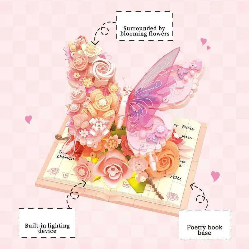 3D Butterfly Flower Building Blocks Set with LED Light