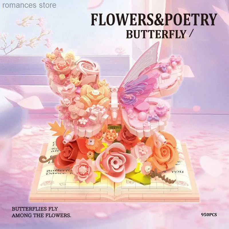 3D Butterfly Flower Building Blocks Set with LED Light