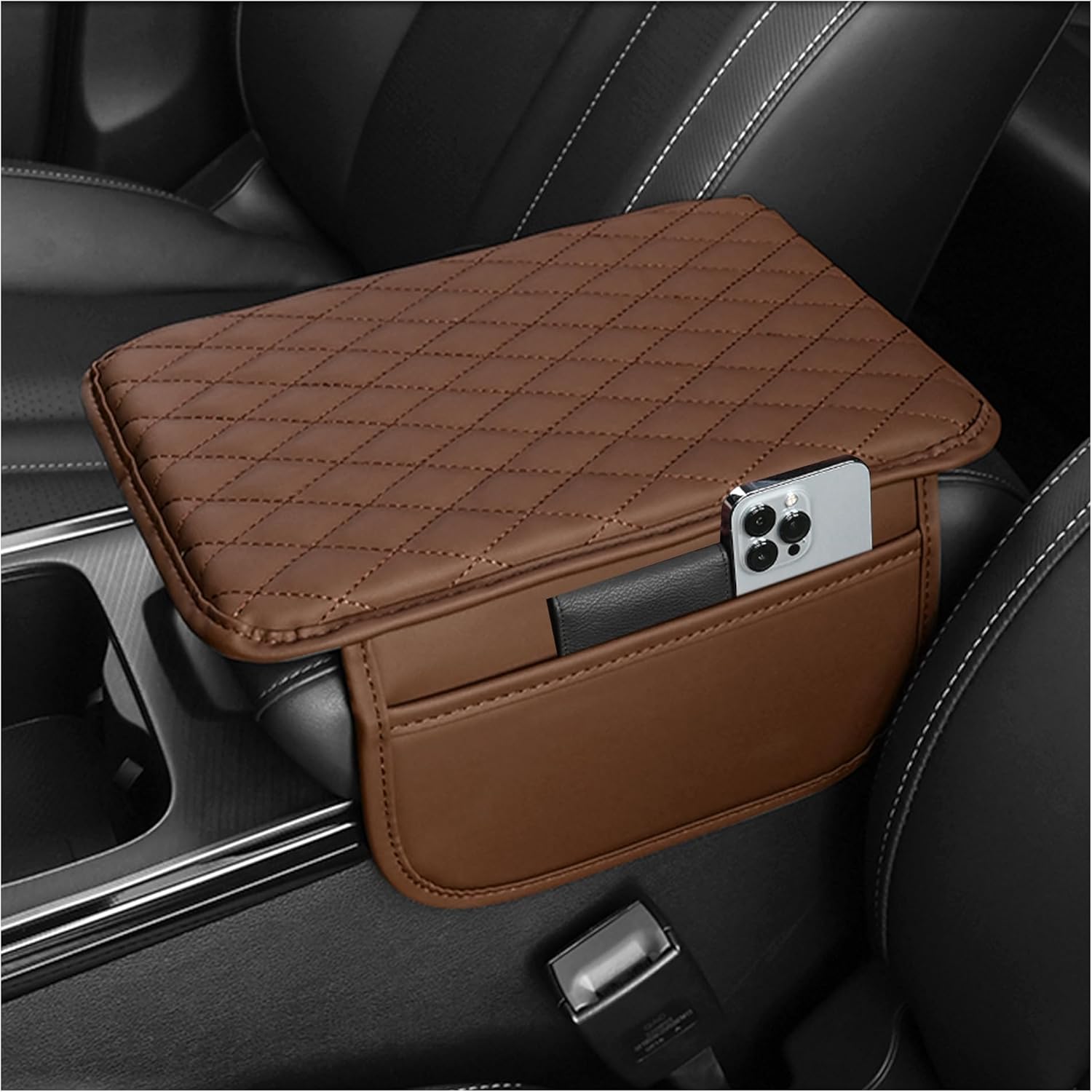 Car Armrest Storage Cover with Adjustable Organizer Pockets