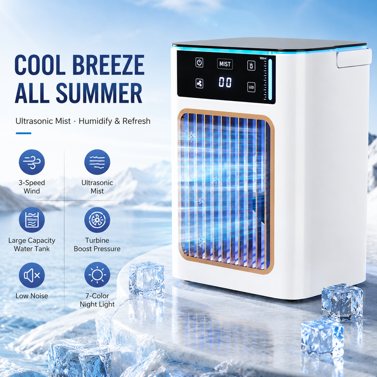 Portable USB Desktop Evaporative Air Cooler Fan with Humidifier and Mist Spray