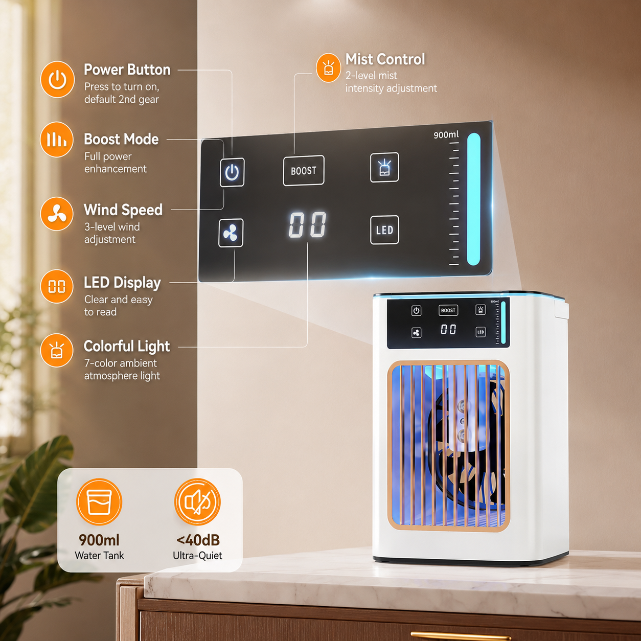 Portable USB Desktop Evaporative Air Cooler Fan with Humidifier and Mist Spray