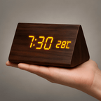 LED Digital Alarm Clock Square Shape Adjustable Display Wooden