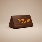 LED Digital Alarm Clock Square Shape Adjustable Display Wooden