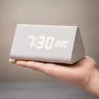 LED Digital Alarm Clock Square Shape Adjustable Display Wooden