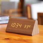 LED Digital Alarm Clock Square Shape Adjustable Display Wooden