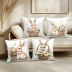 Square Cushion Covers Set 4 Pieces Easter Floral Bunny Design
