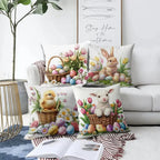 Square Cushion Covers Set 4 Pieces Easter Floral Bunny Design