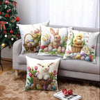 Square Cushion Covers Set 4 Pieces Easter Floral Bunny Design