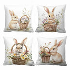 Square Cushion Covers Set 4 Pieces Easter Floral Bunny Design