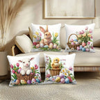 Square Cushion Covers Set 4 Pieces Easter Floral Bunny Design