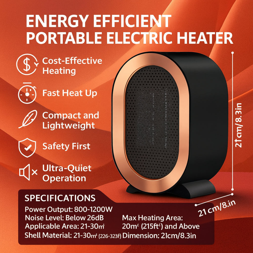 Portable Electric Space Heater Energy Efficient Room Warmer