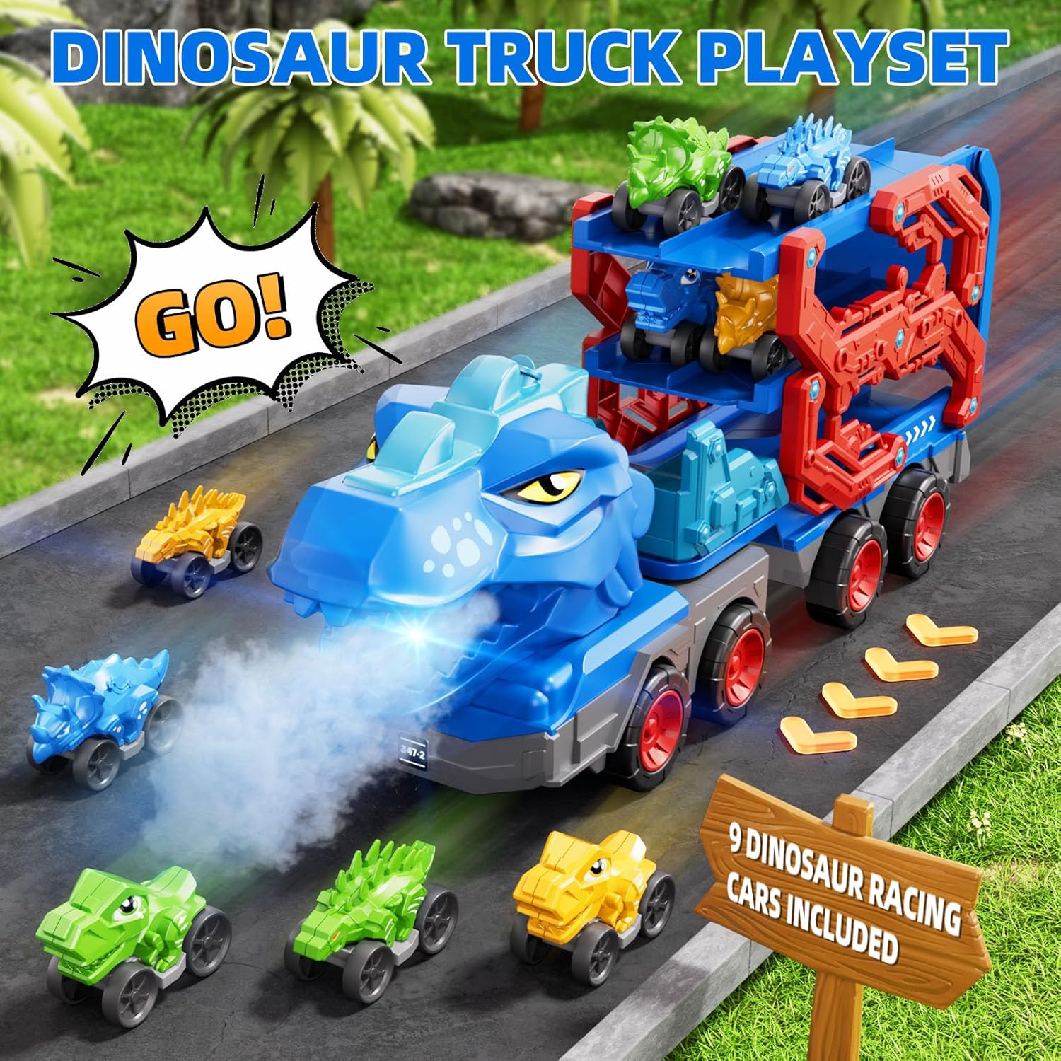 Dinosaur Truck Toy Set with Dinosaur Cars and Track Playset