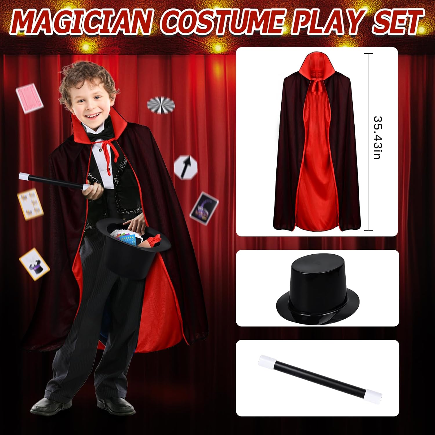 Kids Magic Kit with Magician Costume and Tutorial Videos Set