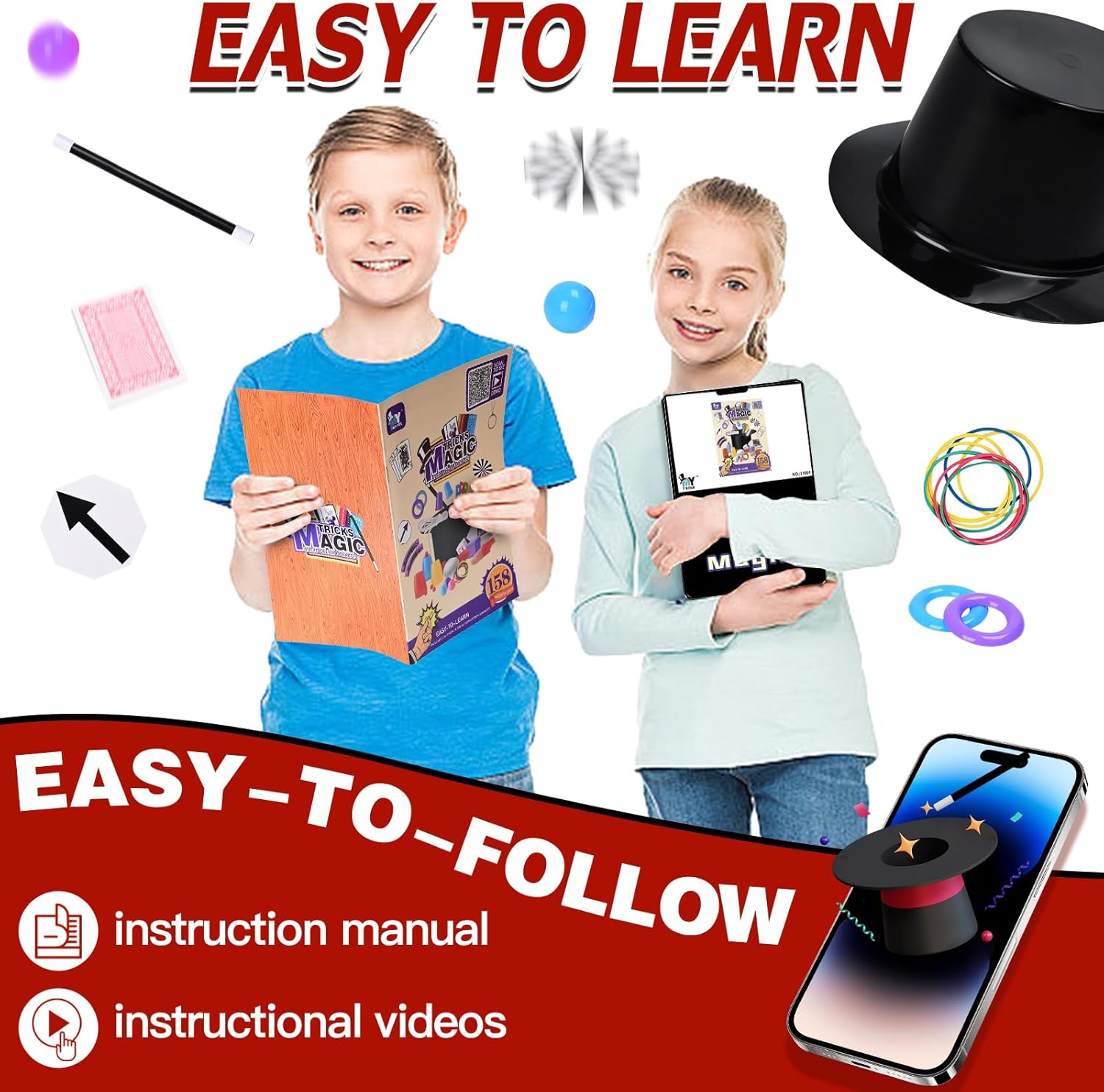 Kids Magic Kit with Magician Costume and Tutorial Videos Set