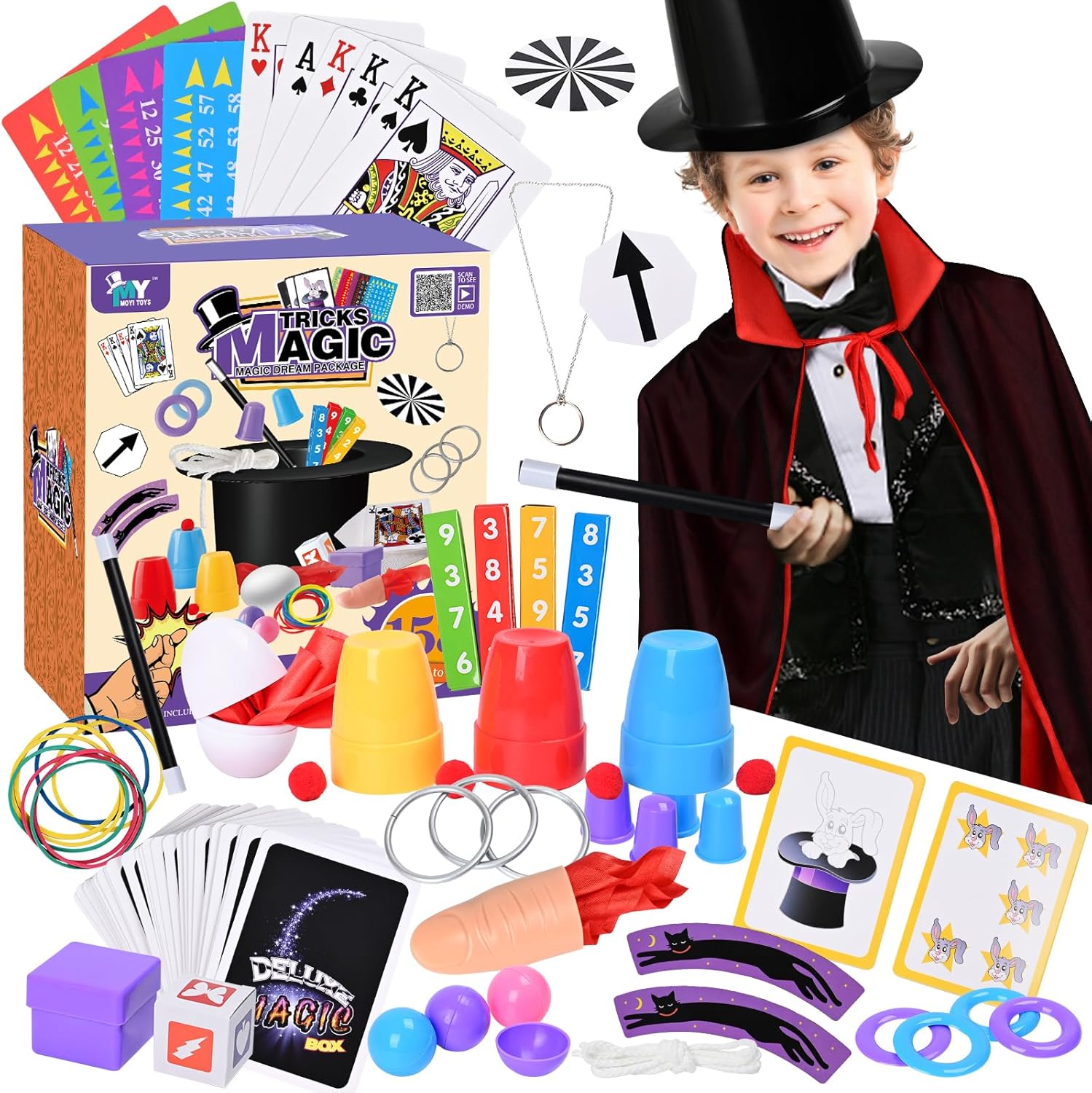 Kids Magic Kit with Magician Costume and Tutorial Videos Set