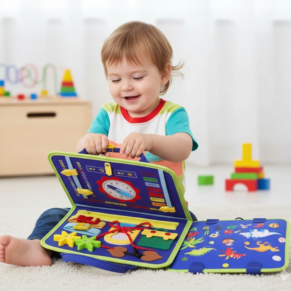 Montessori Wooden Busy Board Sensory Activity Toy for Toddlers