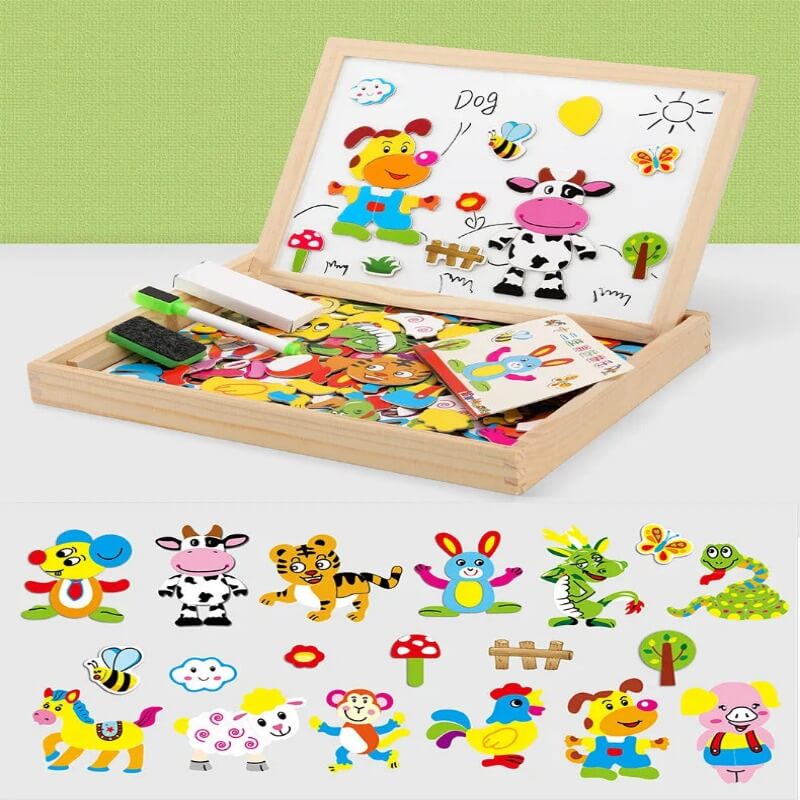 Magnetic Wooden Puzzle Educational Toy 100 Pieces for Children