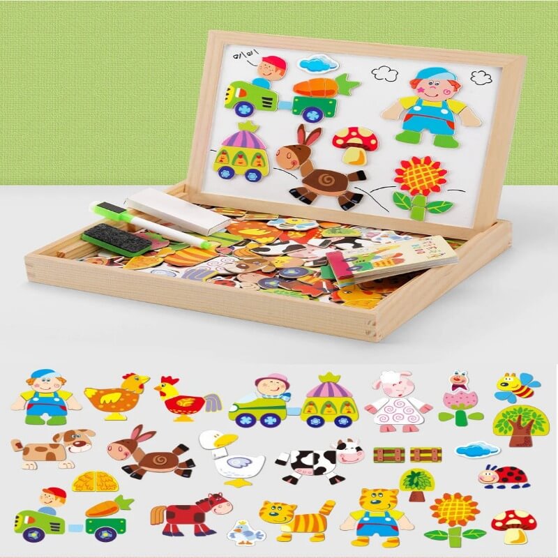 Magnetic Wooden Puzzle Educational Toy 100 Pieces for Children