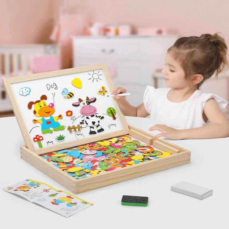 Magnetic Wooden Puzzle Educational Toy 100 Pieces for Children