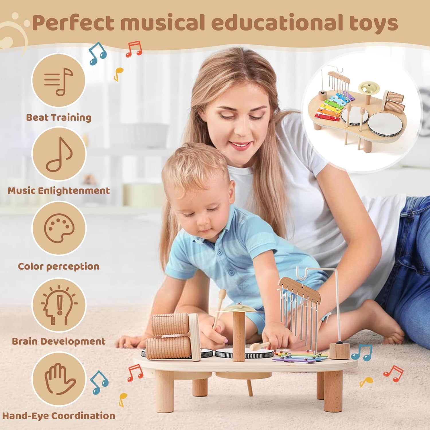 Montessori Music Activity Table Toy with Sound and Rhythm Instruments