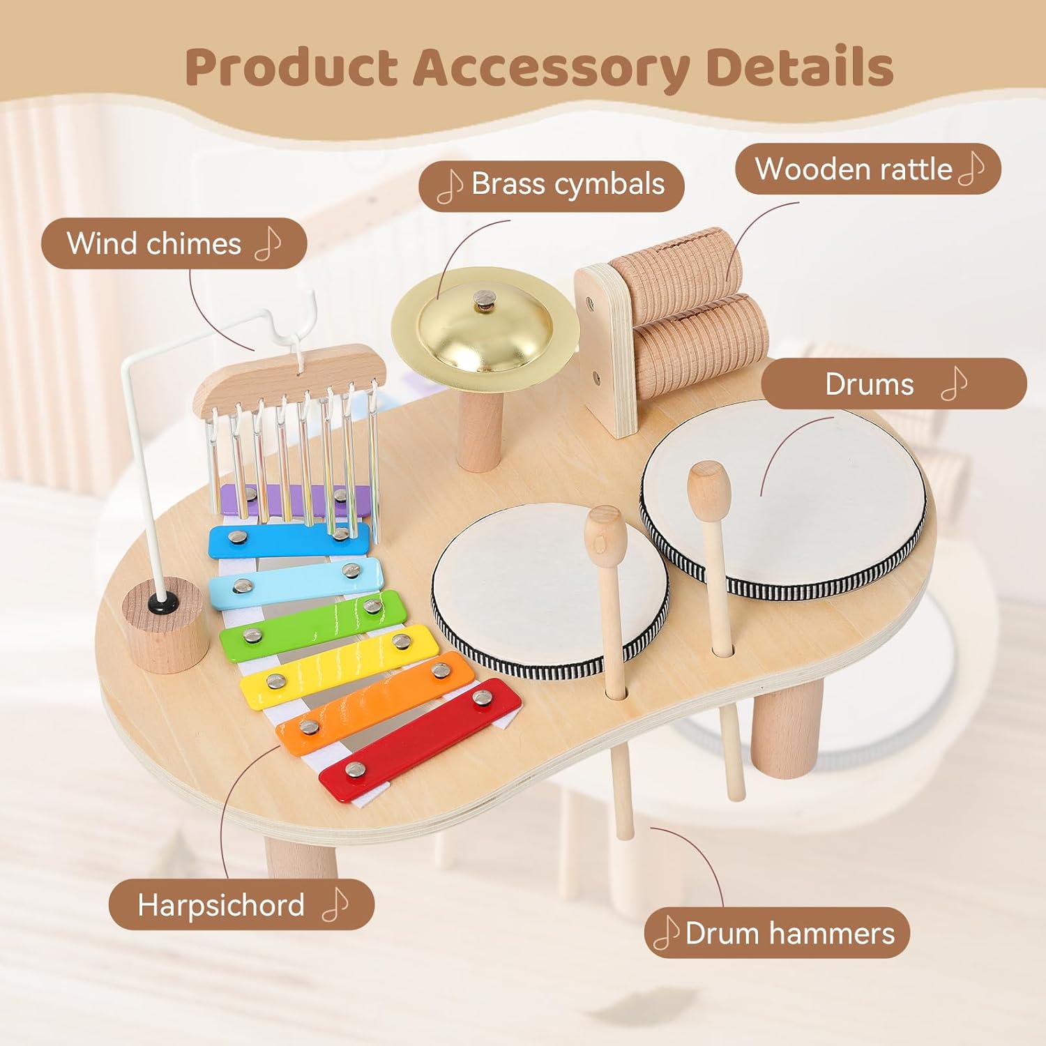 Montessori Music Activity Table Toy with Sound and Rhythm Instruments